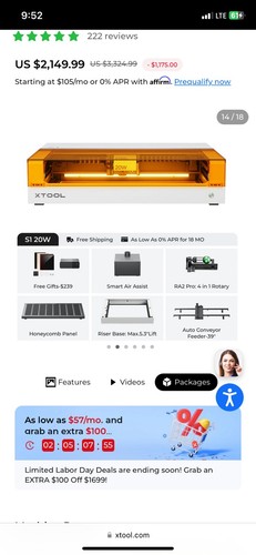 Xtool 20w laser engraver - s1,
